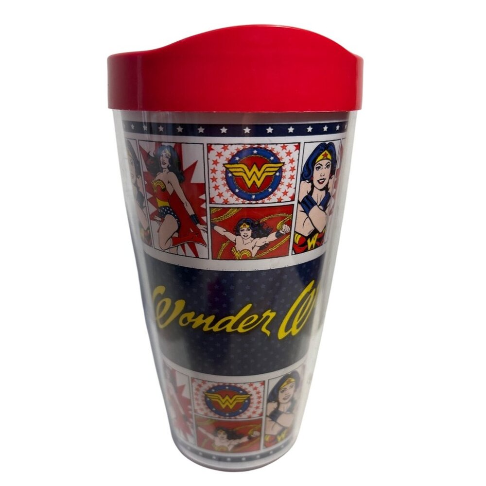Wonder Woman 16OZ Tumbler Red Lid Silver Buffalo DC  Comics